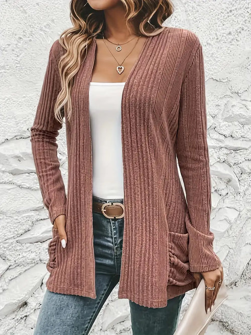 Sfrcord® Solid Open Front Rib Knit Cardigan